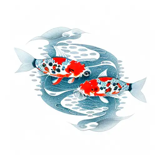 Two Koi Fish Swimming In Opposite Directions Creating Pond Ripples Which Are Flowers