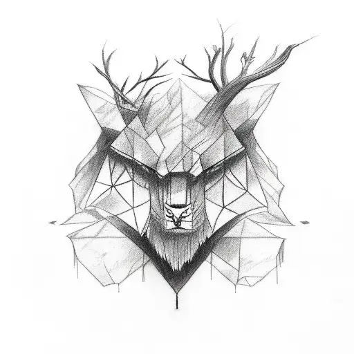 A Sketch-style Tattoo Of A Dark Forest With Animals Lurking In The Shadows