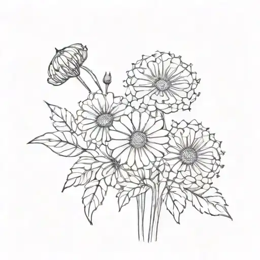 Outline Of 1 Dandelion And 1 Violet Flower Bouquet