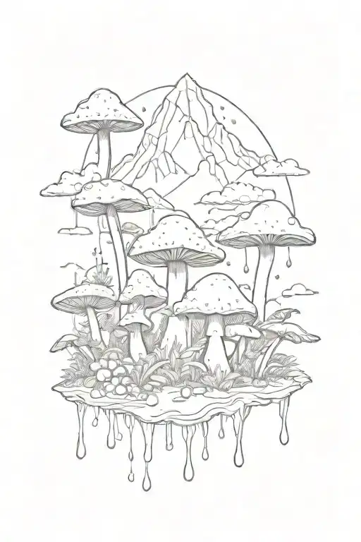 Mountain Peaks Mushrooms Rain