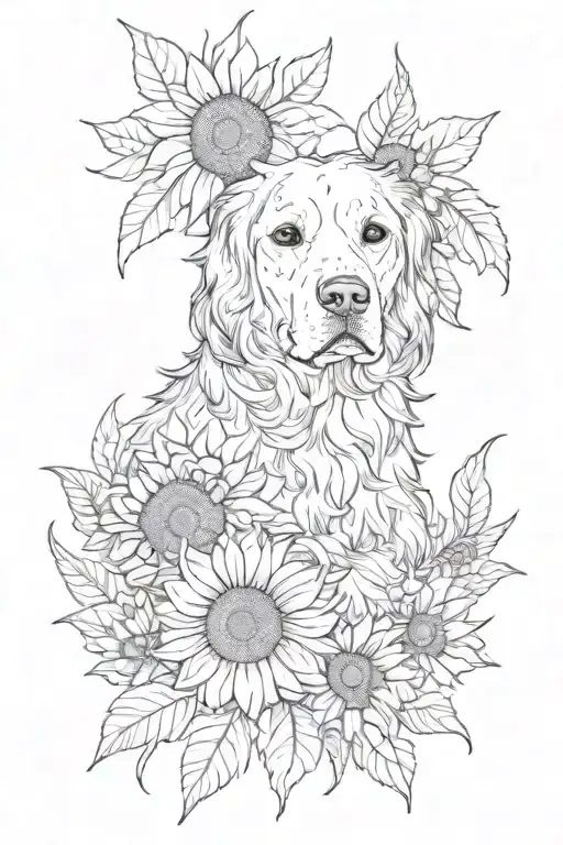 Dog And Sunflowers