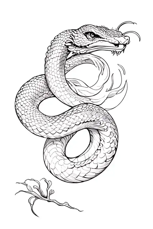 Snake And Details Of Japanese Or Chinese Themes