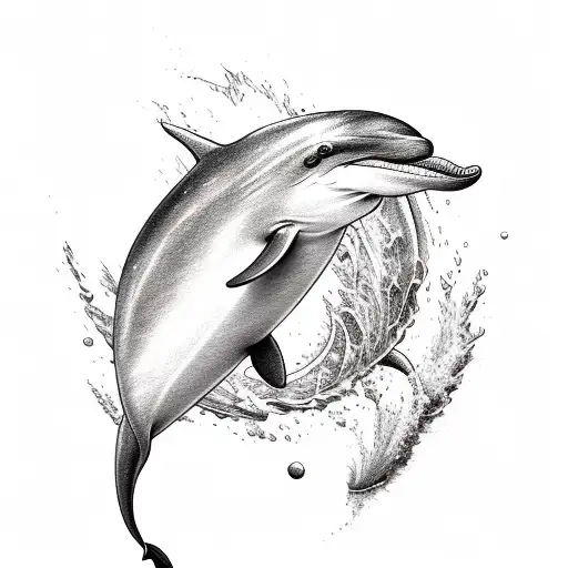 A Sketch-style Tattoo Of A Playful Dolphin Jumping Over A Wave