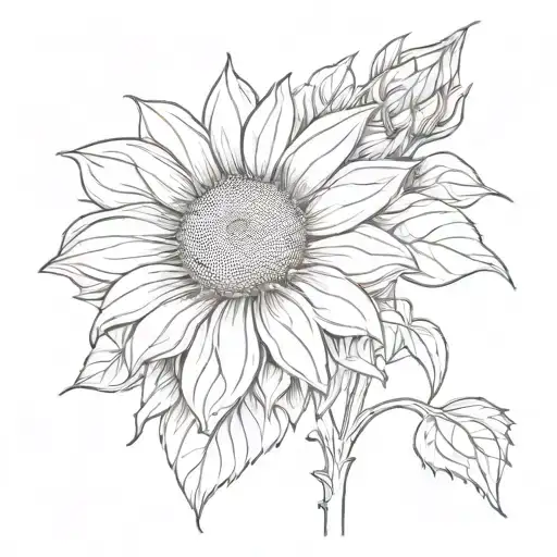 Small Sunflower Flower Line Drawing Style