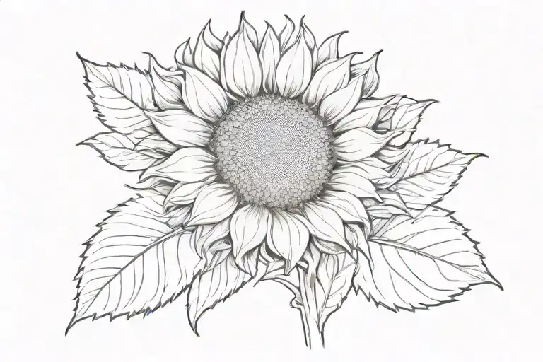 Small Sunflower Flower Line Drawing Style