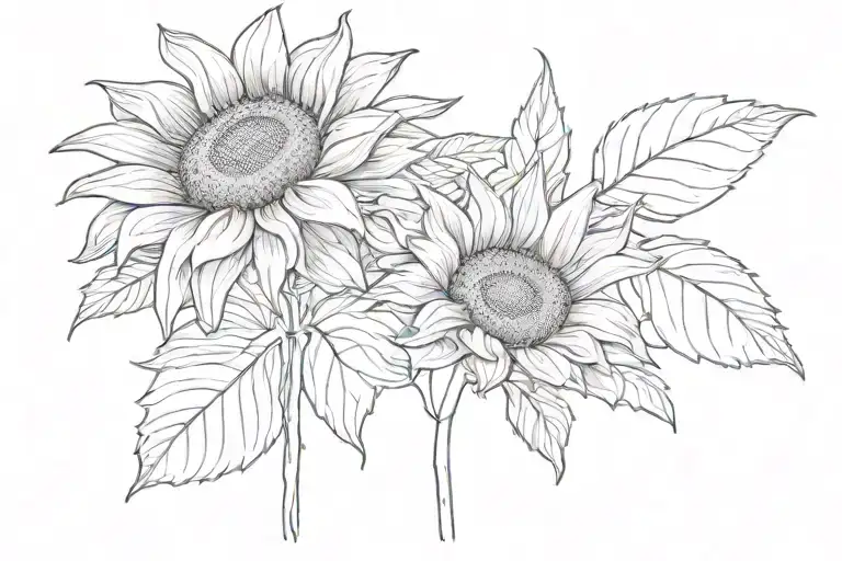 Small Sunflower Fine Line Drawing Style