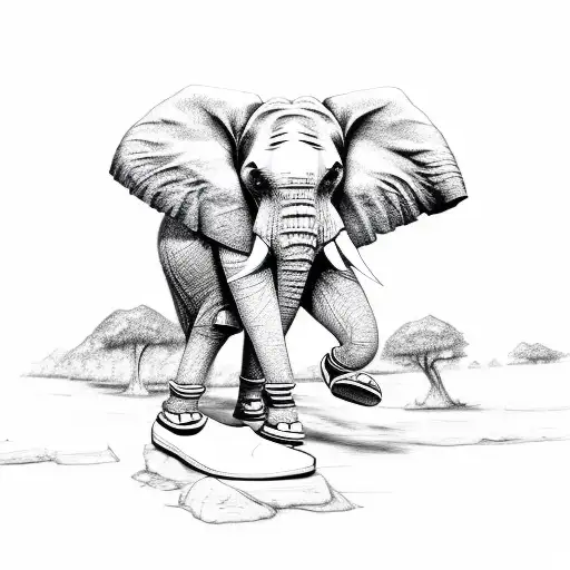 Elephant Sketch With Hiking Boots As Its Legs