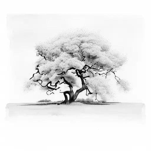 A Tree Made Up Of Black And White Strokes Resembling Guache Brushstrokes