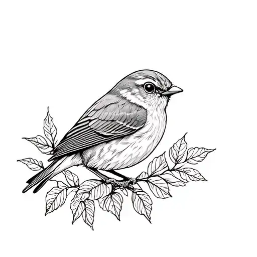 Foliage Fine Line Shoulder Tattoo With Robin Bird