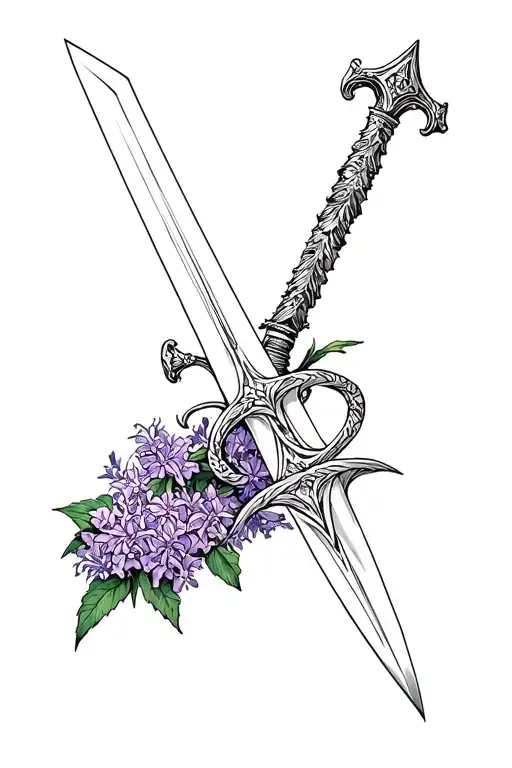 Sword And Lilacs Intertwined