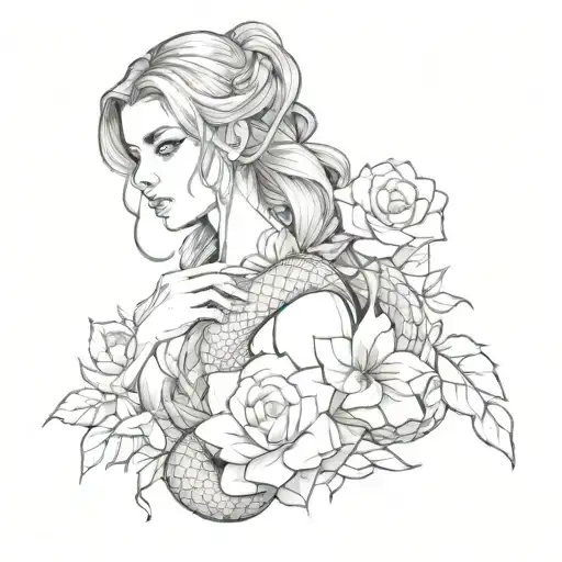 Angry Girl Snake And Flowers