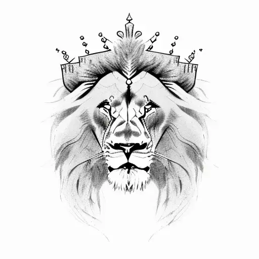 Lion With A Crown On His Head A Battle Scars On His Face