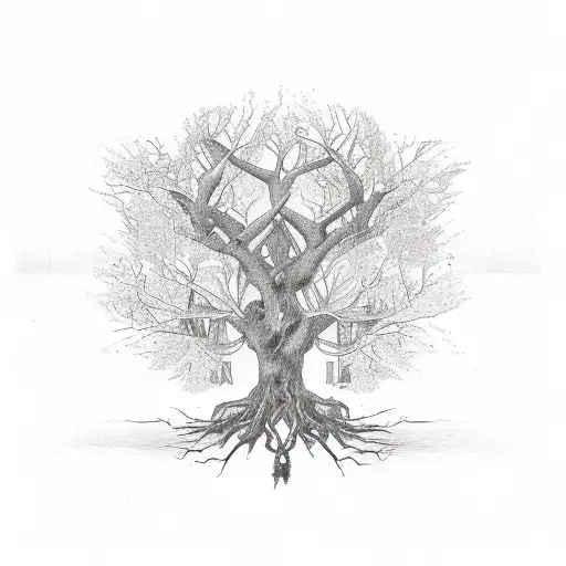 Family Tree With Branches And Fingerprints As The Leaves