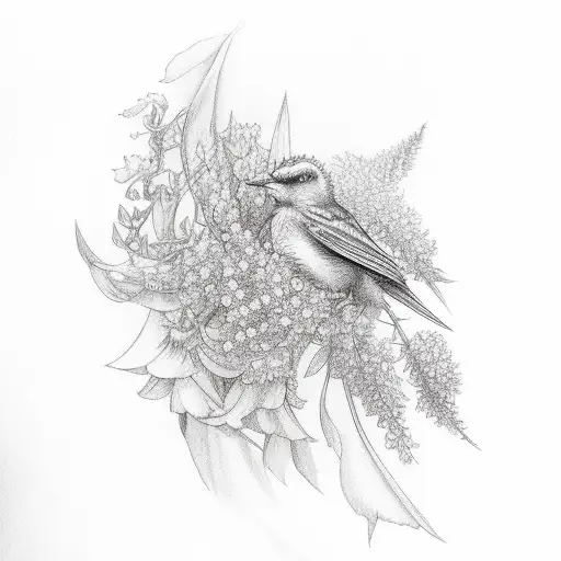 Bird Clutching Delphinium