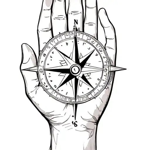 Compass On The Back Of The Hand To The Fingers