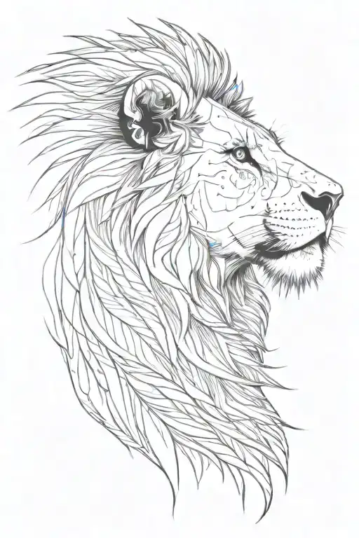 Lion Facing Forward And Sun Rays