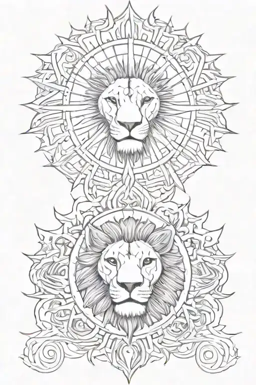 Sun Rays With A 2 Lions Facing Forward