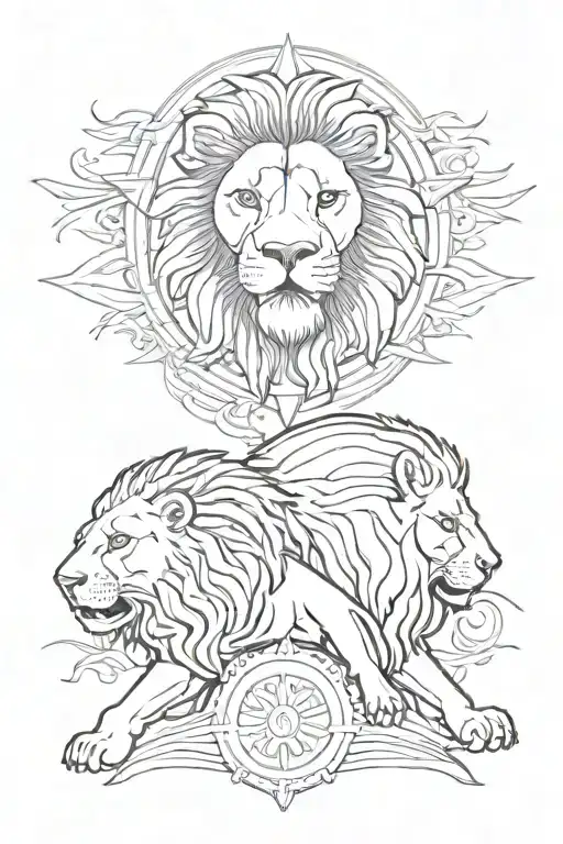 Sun Rays Behind 2 Lions Facing Forward