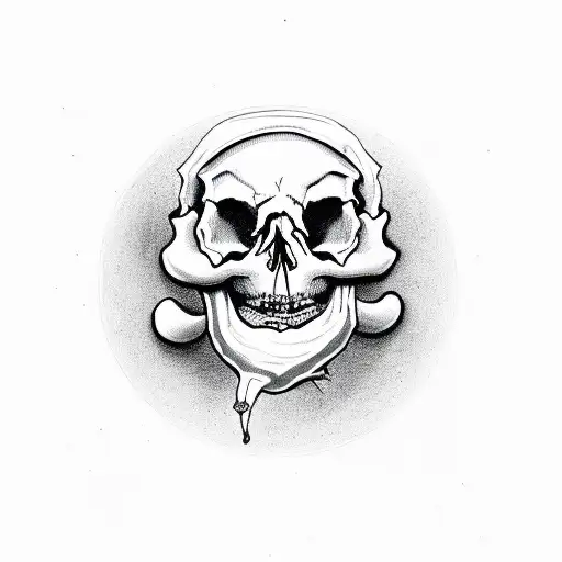 Skull With Ribbond Through Eye Socket And Mouth