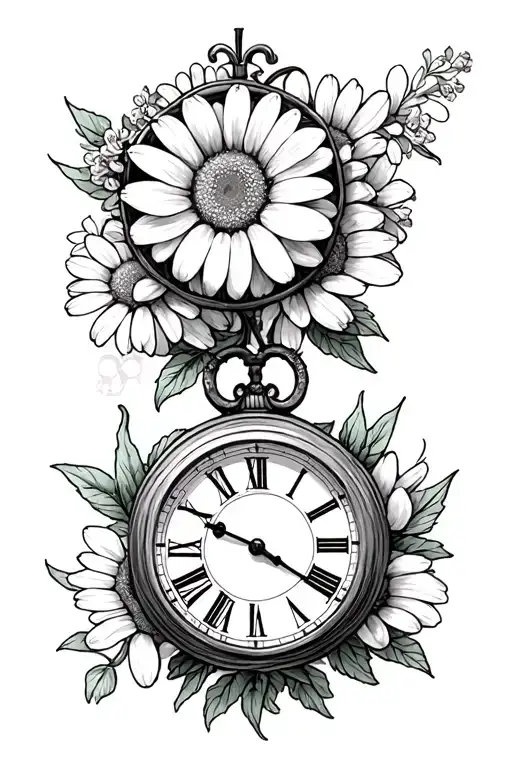 Clock Daisies Lilacs Intertwined