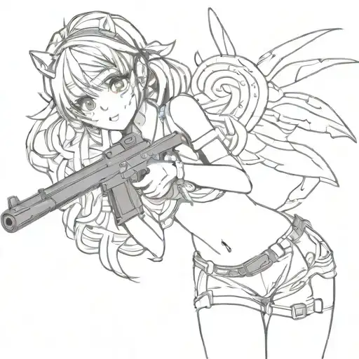 Cute Anime Girl In Underwear Holding A Gun