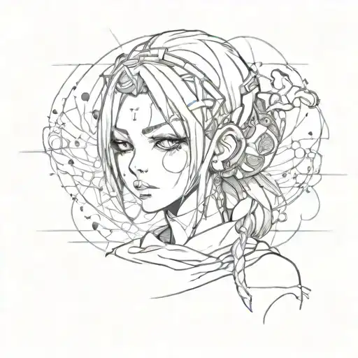 Dark Anime Girl With Empty Eyes With Elements Of Cyber Sigilism