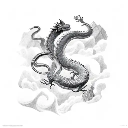 Cobra Curl Around Dragon Hanging From Mountain