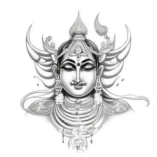 A Tattoo Inspired By Hindu Deities In A Sketch Style