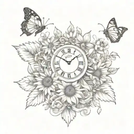 Sunflower & Butterflies & Grand Father Clock Surrounded