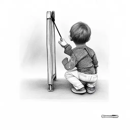 Grandson Watching Grandad On A Ladder