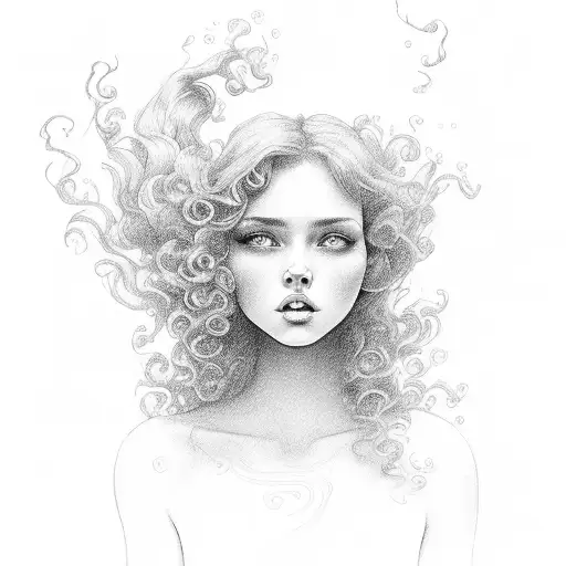 Female Angel With Curly Hair Drowning