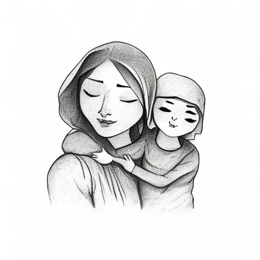 A Mother Embracing Her Children In A Heart-shaped Design