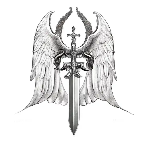 St Michael Sword One Angel Wing