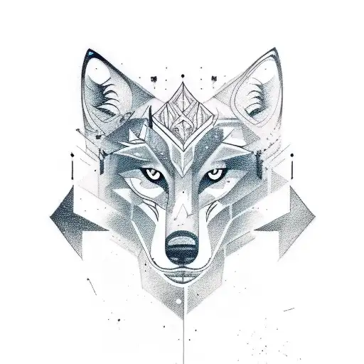 A Tattoo Design Featuring A Wolf Surrounded By Musical Elements