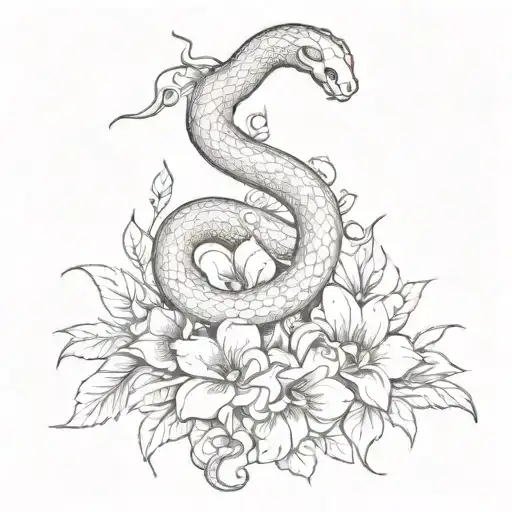 Snake And Flowers Fine Line