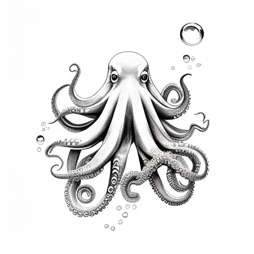 Octopus In Profile With Bubbles