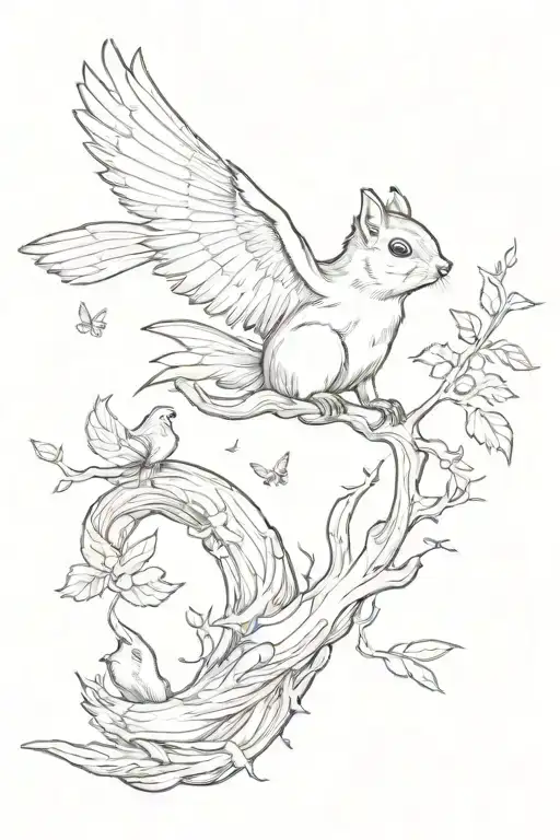 Squirrel & Bird Flying