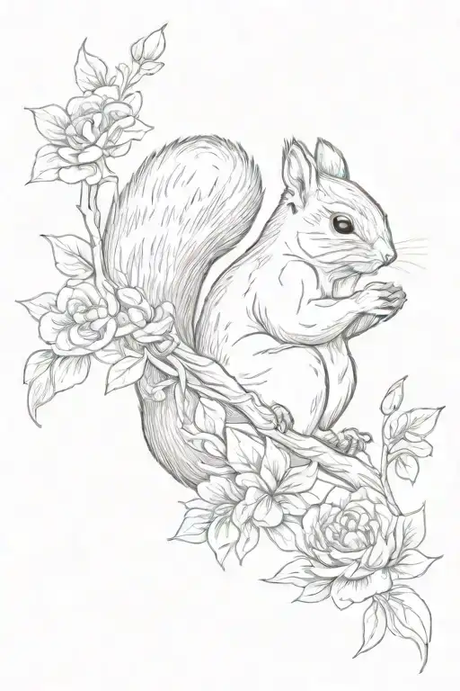 Squirrel & Bird In Flowers