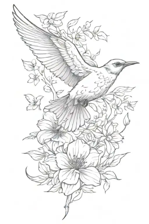 Bird Flying To Flowers