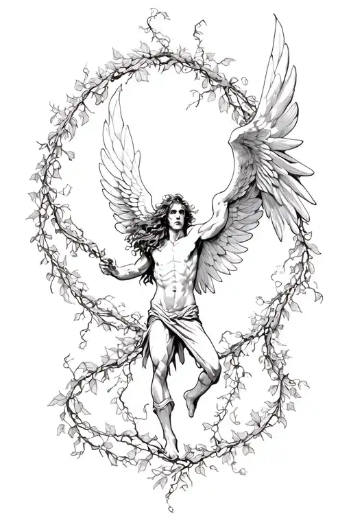 Angel Man Falling And Poison Ivy Vines Wrapped Round