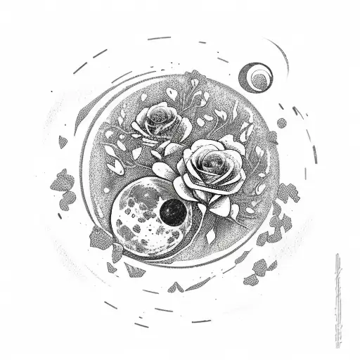 Broken Moon With Roses