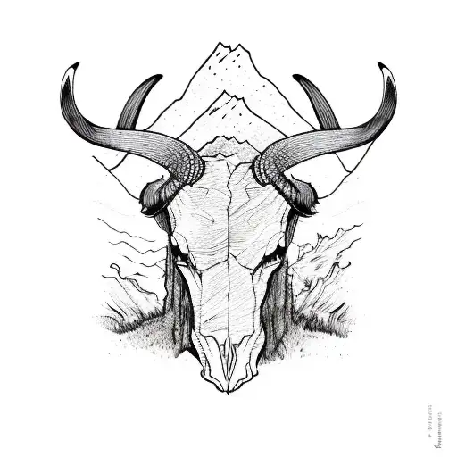A Mountain Scene In A Longhorn Skull