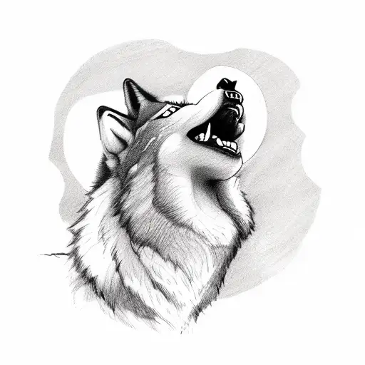 A Sketch-style Depiction Of A Wolf Howling At A Passing Train