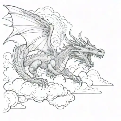 Beautiful Dragon Flying Through Clouds Surrounding