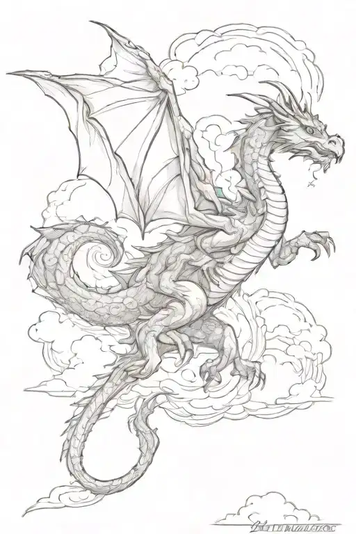 Beautiful Dragon Flying Through Clouds Surrounding