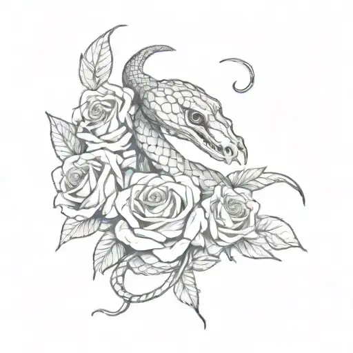 Snake And Roses Intertwined