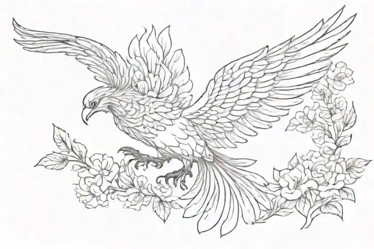 Flying Phoenix Silhouette With Flowers