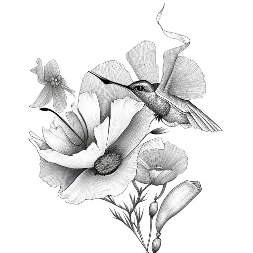 Hummingbird With California Poppy