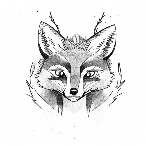 A Sketch-style Tattoo Of A Curious Fox Peering Out From Behind A Tree