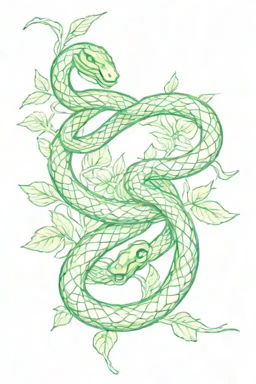 Green Vine Interwined With A Snake Wrapped